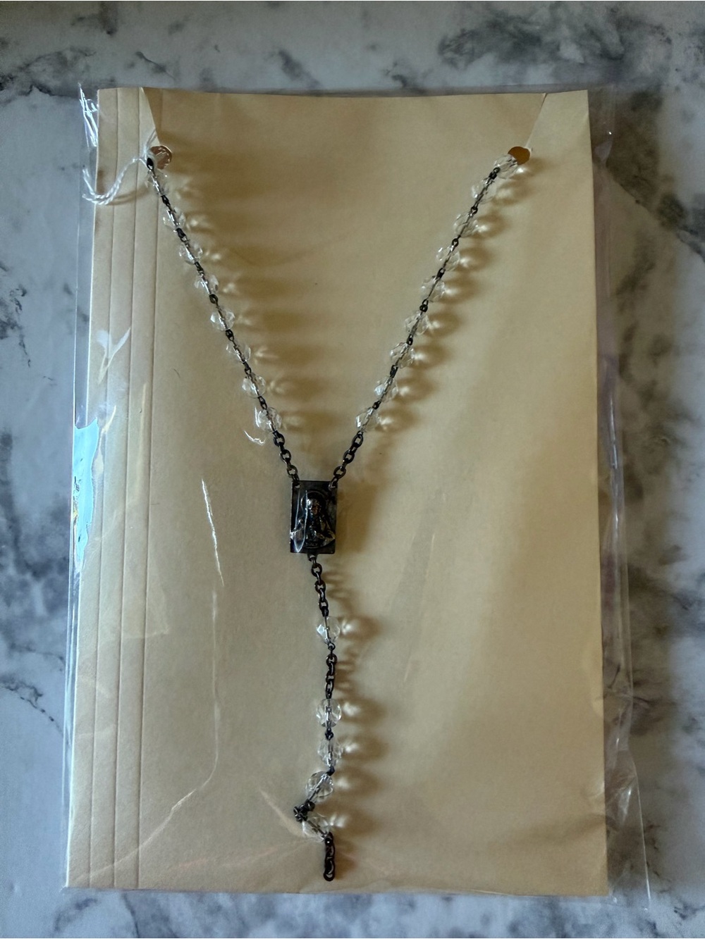 Clear Rondell beads link Rosary necklace